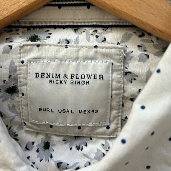 Denim & Flower Ricky Singh Cream w/ Black Dot Short Sleeve Button-Up Sz L cotton - Picture 4 of 10